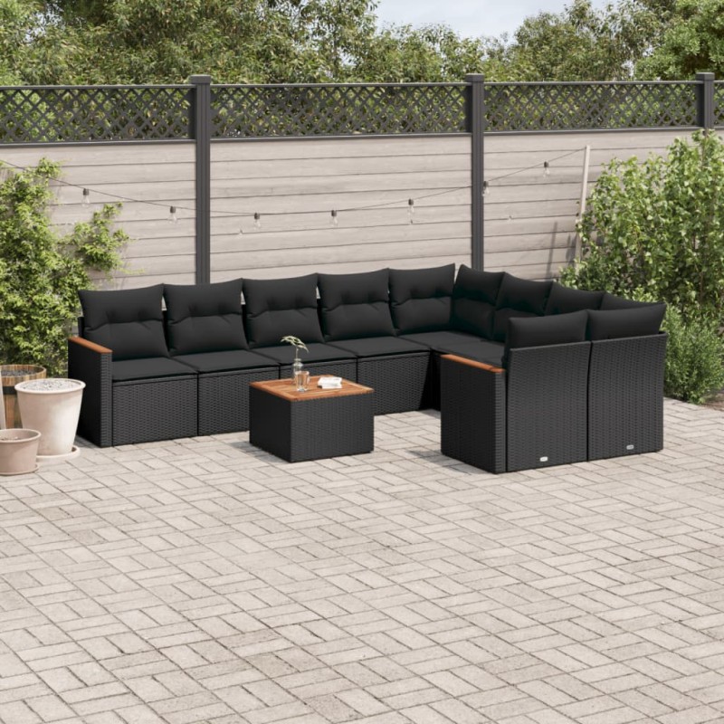 vidaXL Set de sofás de jardín 10 pzas cojines ratán sintético negro vidaXL Set de sofás de jardín 10 pzas cojines ratán sintético negro