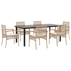 vidaXL Set comedor de jardín 7 pzas con cojines ratán sintético beige