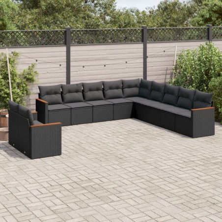 vidaXL Set de sofás de jardín 11 pzas y cojines ratán sintético negro