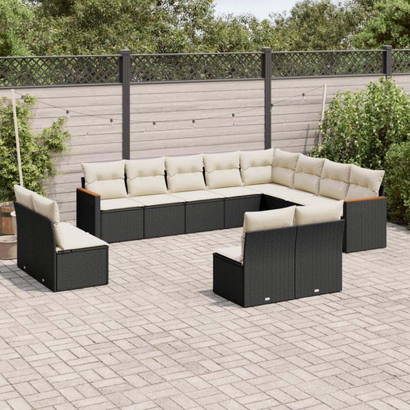 vidaXL Set de sofás de jardín 12 piezas cojines ratán sintético negro vidaXL Set de sofás de jardín 12 piezas cojines ratán sintético negro