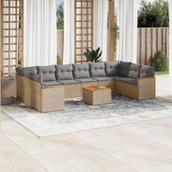 vidaXL Juego de sofás jardín con cojines beige mezcla 11 pzas ratán PE