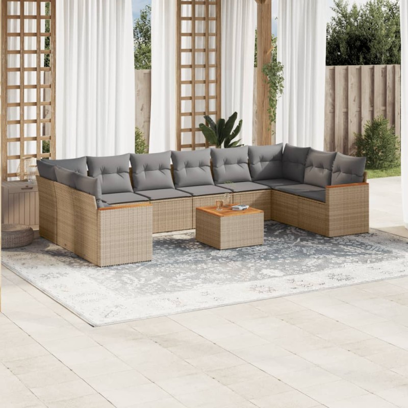 vidaXL Juego de sofás jardín con cojines beige mezcla 11 pzas ratán PE vidaXL Juego de sofás jardín con cojines beige mezcla 11 pzas ratán PE