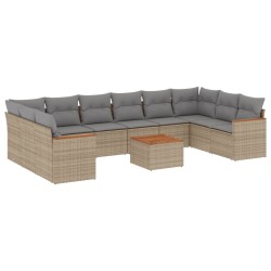 vidaXL Juego de sofás jardín con cojines beige mezcla 11 pzas ratán PE