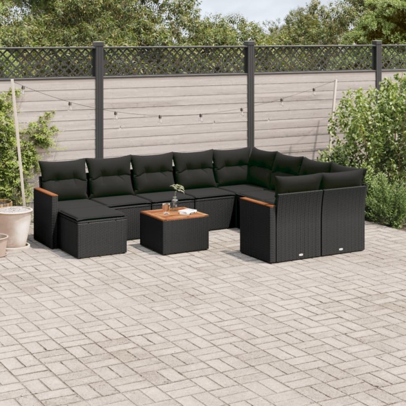 vidaXL Set de sofás de jardín 11 pzas y cojines ratán sintético negro vidaXL Set de sofás de jardín 11 pzas y cojines ratán sintético negro