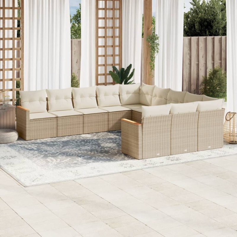 vidaXL Set de sofás de jardín 11pzas con cojines ratán sintético beige vidaXL Set de sofás de jardín 11pzas con cojines ratán sintético beige