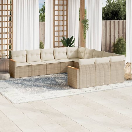 vidaXL Set de sofás de jardín 11pzas con cojines ratán sintético beige