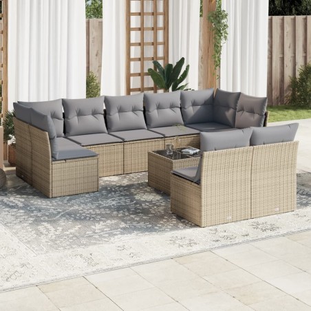 vidaXL Juego de sofás jardín con cojines beige 10 pzas ratán sintético