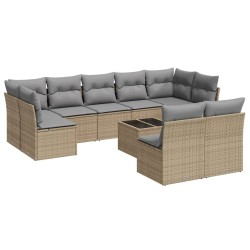 vidaXL Juego de sofás jardín con cojines beige 10 pzas ratán sintético