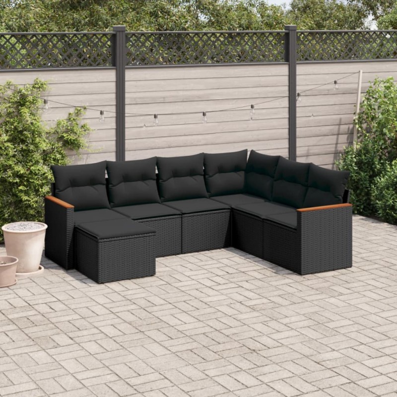 vidaXL Set de comedor de jardín 7 pzas y cojines ratán sintético negro vidaXL Set de comedor de jardín 7 pzas y cojines ratán sintético negro