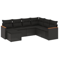 vidaXL Set de comedor de jardín 7 pzas y cojines ratán sintético negro