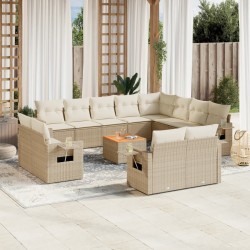 vidaXL Set sofás de jardín con cojines 13 pzas ratán sintético beige