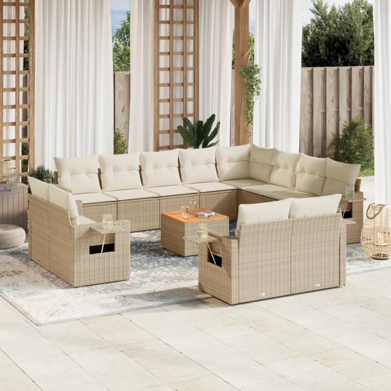 vidaXL Set sofás de jardín con cojines 13 pzas ratán sintético beige vidaXL Set sofás de jardín con cojines 13 pzas ratán sintético beige