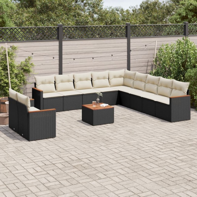vidaXL Set de sofás de jardín 12 piezas cojines ratán sintético negro vidaXL Set de sofás de jardín 12 piezas cojines ratán sintético negro