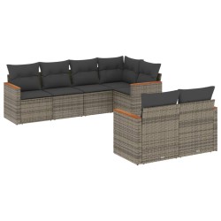 vidaXL Set de sofás de jardín 7 piezas con cojines ratán PE gris