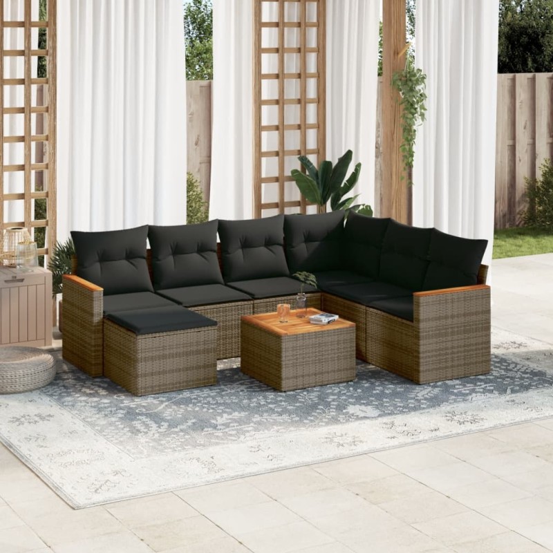 vidaXL Set de sofás de jardín 8 pzas y cojines ratán sintético gris vidaXL Set de sofás de jardín 8 pzas y cojines ratán sintético gris