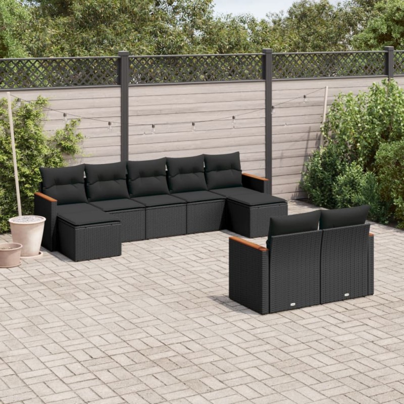 vidaXL Set de sofás de jardín 8 piezas y cojines ratán sintético negro vidaXL Set de sofás de jardín 8 piezas y cojines ratán sintético negro