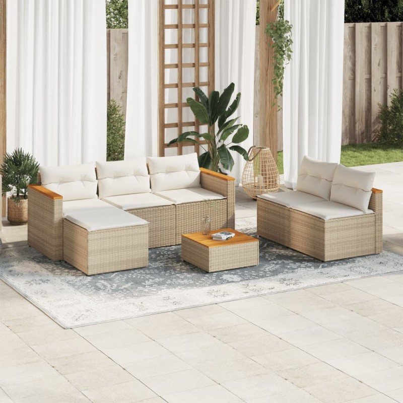 vidaXL Set sofás jardín y cojines 5 pzas ratán sintético acacia beige vidaXL Set sofás jardín y cojines 5 pzas ratán sintético acacia beige