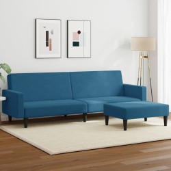 vidaXL Sofá cama de 2 plazas con taburete terciopelo azul