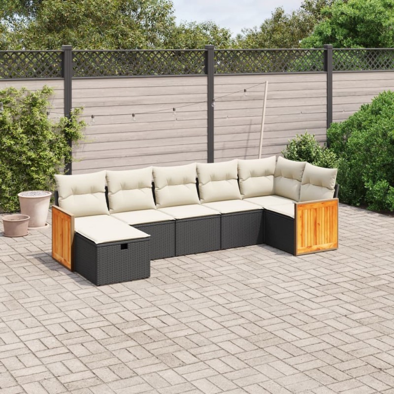 vidaXL Set de comedor de jardín 7 pzas y cojines ratán sintético negro vidaXL Set de comedor de jardín 7 pzas y cojines ratán sintético negro