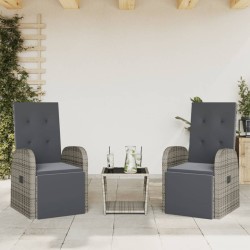 vidaXL Set comedor de jardín 3 piezas con cojines ratán sintético gris