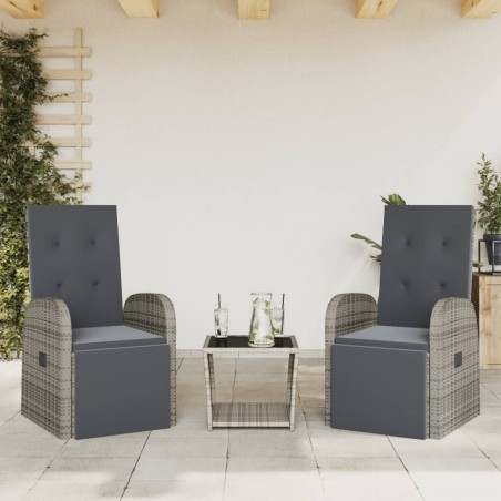 vidaXL Set comedor de jardín 3 piezas con cojines ratán sintético gris