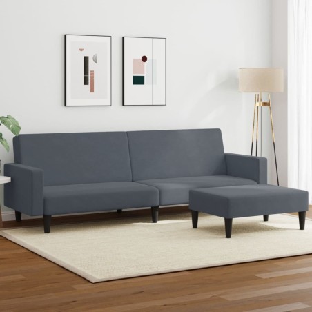 vidaXL Sofá cama de 2 plazas con taburete terciopelo gris oscuro