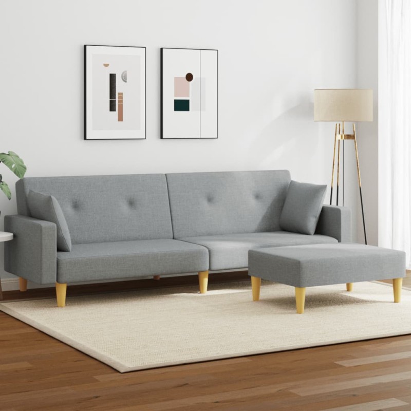 vidaXL Sofá cama de 2 plazas con taburete tela gris claro vidaXL Sofá cama de 2 plazas con taburete tela gris claro
