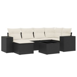 vidaXL Set de comedor de jardín 7 pzas y cojines ratán sintético negro