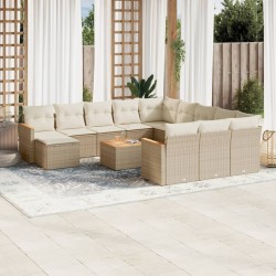 vidaXL Set sofás de jardín con cojines 13 pzas ratán sintético beige