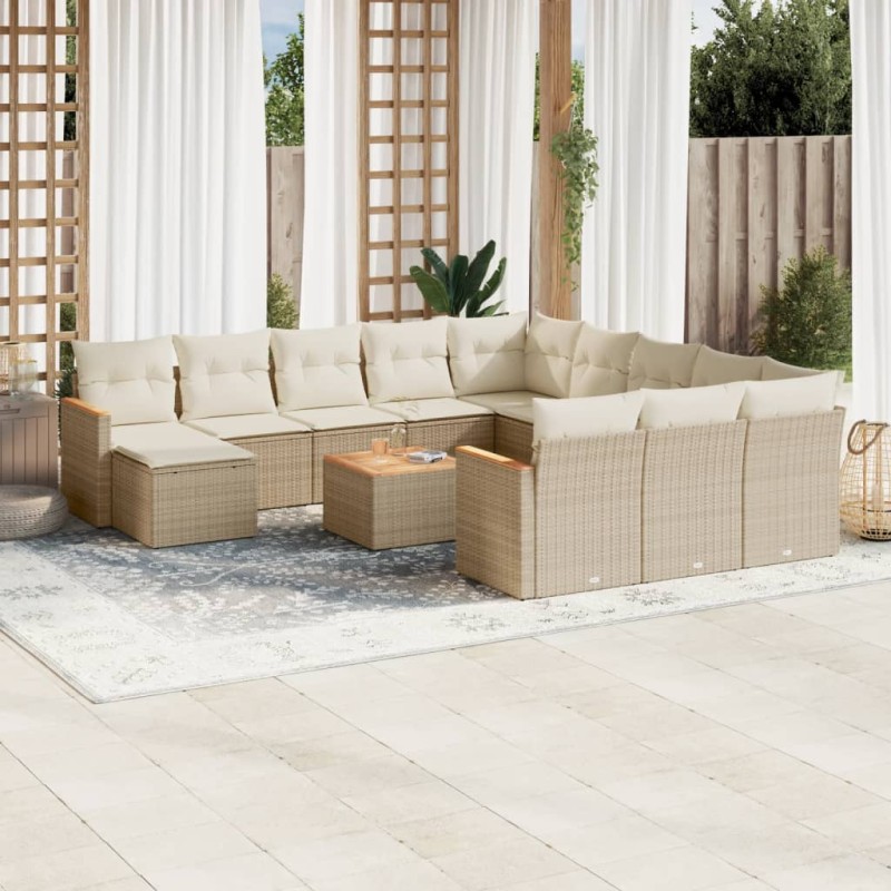 vidaXL Set sofás de jardín con cojines 13 pzas ratán sintético beige vidaXL Set sofás de jardín con cojines 13 pzas ratán sintético beige
