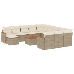 vidaXL Set sofás de jardín con cojines 13 pzas ratán sintético beige