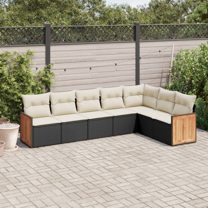 vidaXL Set de comedor de jardín 7 pzas y cojines ratán sintético negro vidaXL Set de comedor de jardín 7 pzas y cojines ratán sintético negro