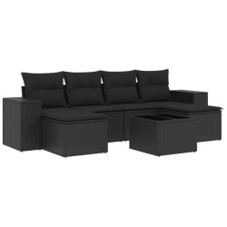 vidaXL Set de comedor de jardín 7 pzas y cojines ratán sintético negro