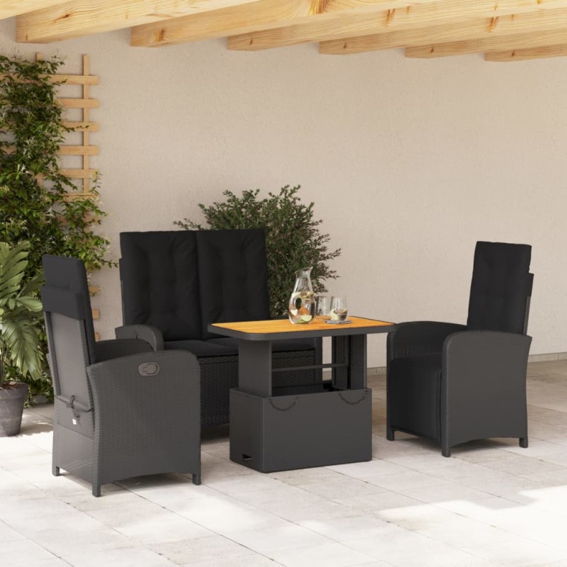 vidaXL Juego comedor jardín 4 piezas con cojines ratán sintético negro vidaXL Juego comedor jardín 4 piezas con cojines ratán sintético negro