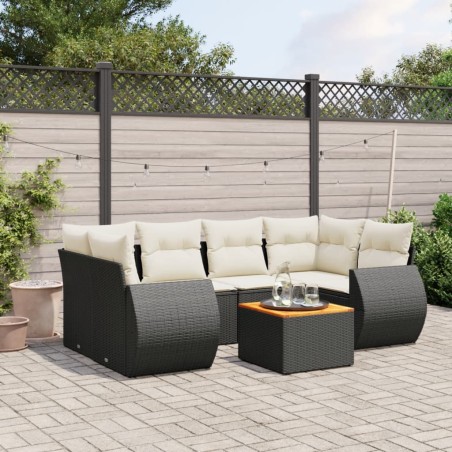 vidaXL Set de comedor de jardín 7 pzas y cojines ratán sintético negro