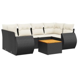 vidaXL Set de comedor de jardín 7 pzas y cojines ratán sintético negro