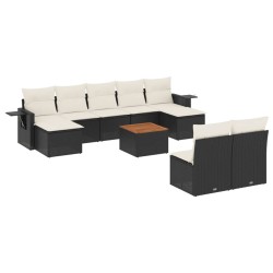 vidaXL Set de sofás de jardín 10 pzas cojines ratán sintético negro