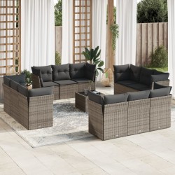 vidaXL Set sofás de jardín con cojines 13 piezas ratán sintético gris