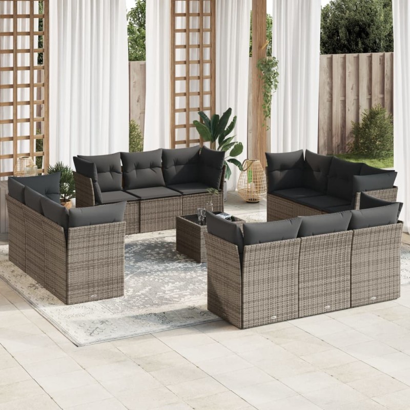 vidaXL Set sofás de jardín con cojines 13 piezas ratán sintético gris vidaXL Set sofás de jardín con cojines 13 piezas ratán sintético gris