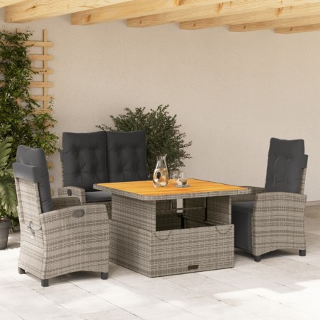 vidaXL Juego de comedor de jardín 4 piezas con cojines ratán PE gris