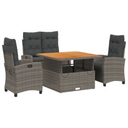 vidaXL Juego de comedor de jardín 4 piezas con cojines ratán PE gris