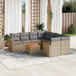 vidaXL Juego de sofás jardín con cojines beige mezcla 9 pzas ratán PE
