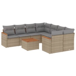 vidaXL Juego de sofás jardín con cojines beige mezcla 9 pzas ratán PE