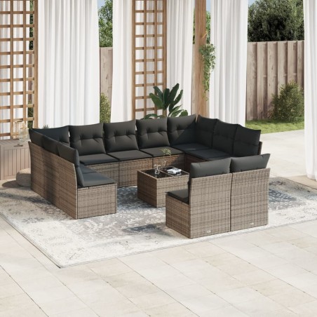 vidaXL Set de sofás de jardín 12 pzas con cojines ratán sintético gris