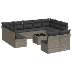 vidaXL Set de sofás de jardín 12 pzas con cojines ratán sintético gris