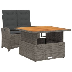 vidaXL Juego de comedor jardín 2 pzas con cojines ratán sintético gris