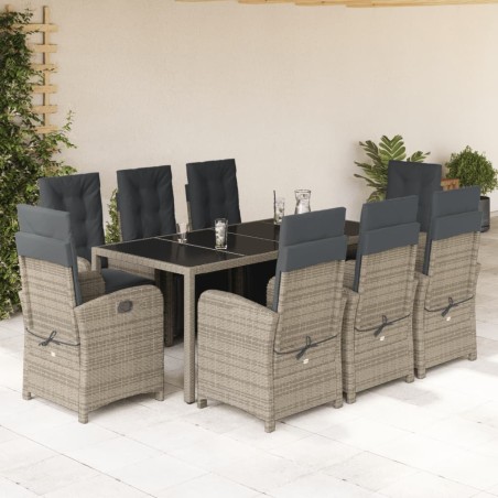 vidaXL Set comedor jardín 9 pzas y cojines ratán sintético gris