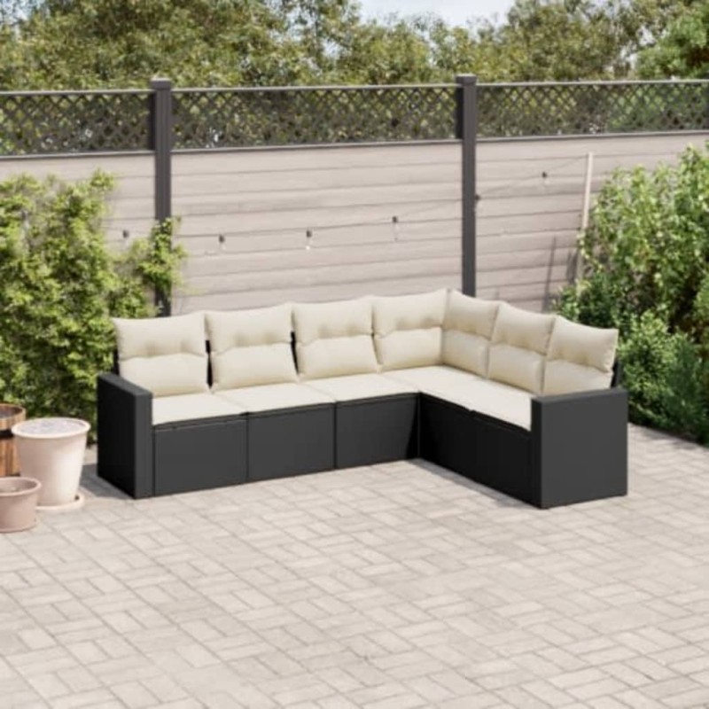 vidaXL Set de sofás de jardín 6 piezas y cojines ratán sintético negro vidaXL Set de sofás de jardín 6 piezas y cojines ratán sintético negro