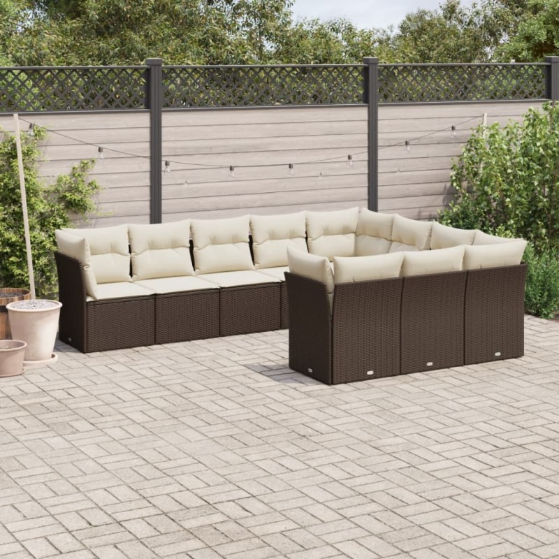 vidaXL Set de sofás de jardín 10 pzas y cojines ratán sintético marrón vidaXL Set de sofás de jardín 10 pzas y cojines ratán sintético marrón