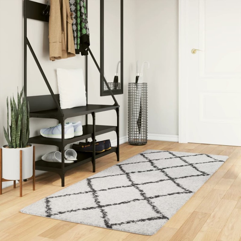 vidaXL Alfombra de pelo largo moderna crema y negro 80x200 cm vidaXL Alfombra de pelo largo moderna crema y negro 80x200 cm